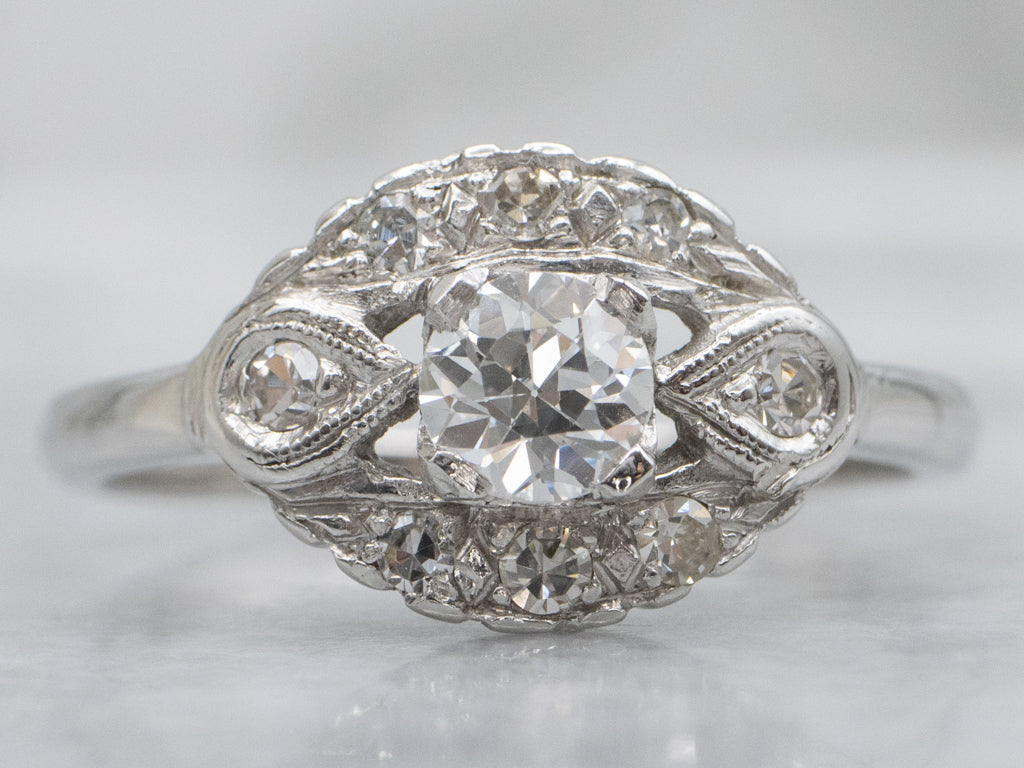 Retro Platinum 1950s European Cut Diamond Dinner Ring