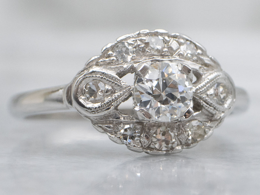 Retro Platinum 1950s European Cut Diamond Dinner Ring