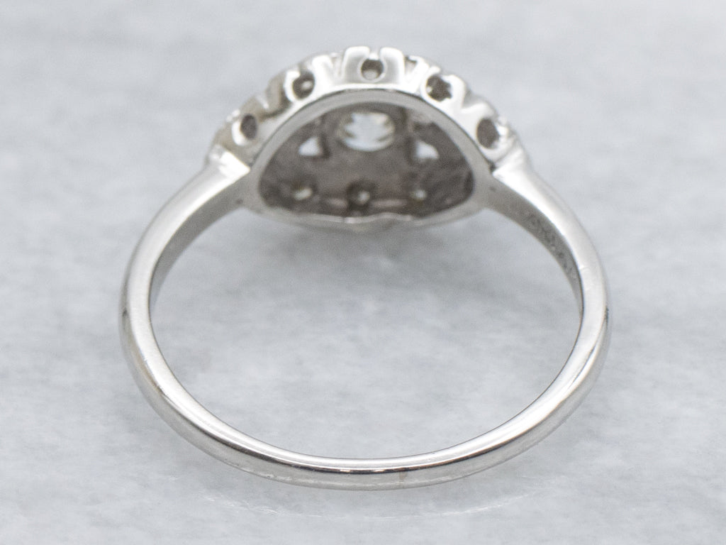 Retro Platinum 1950s European Cut Diamond Dinner Ring