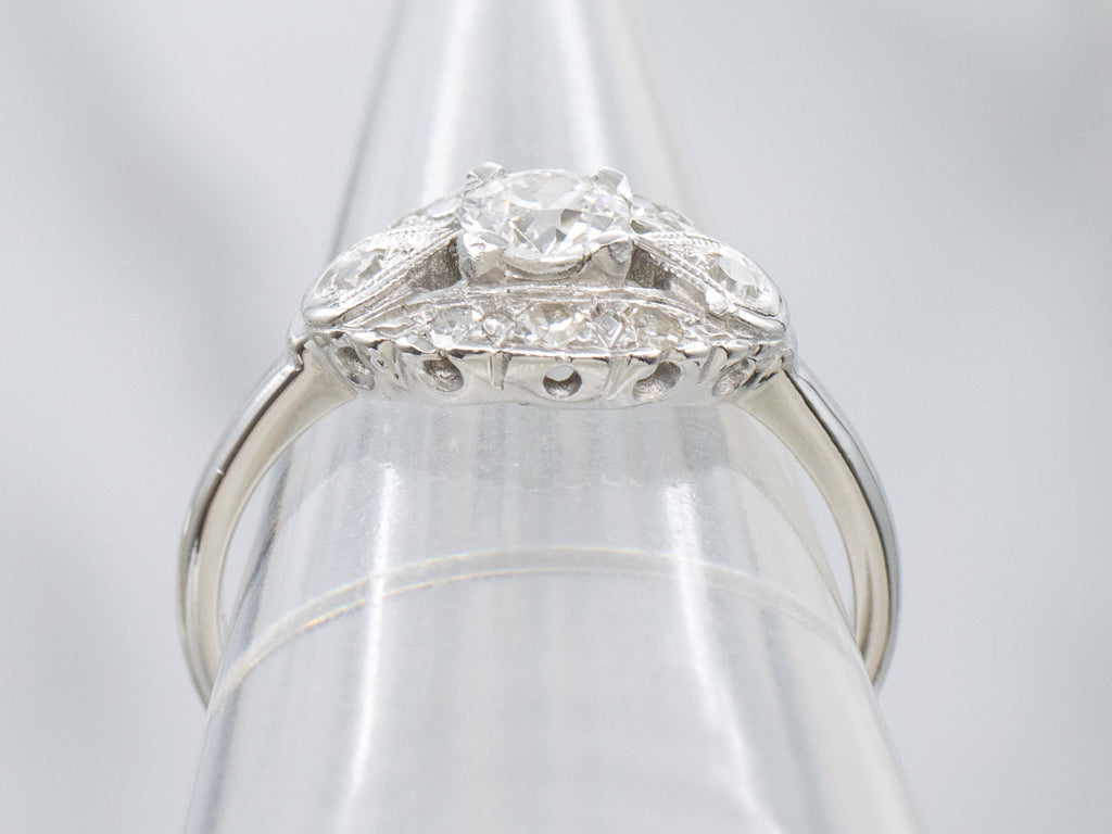Retro Platinum 1950s European Cut Diamond Dinner Ring