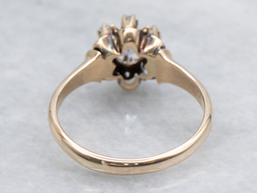Victorian Buttercup-Set Sapphire and Rose Cut Diamond Halo Ring