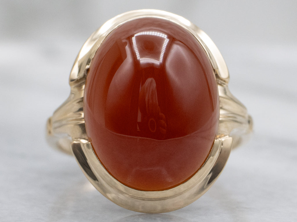 Mid-Century Gold Carnelian Cabochon Statement Ring