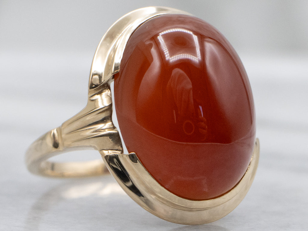Mid-Century Gold Carnelian Cabochon Statement Ring