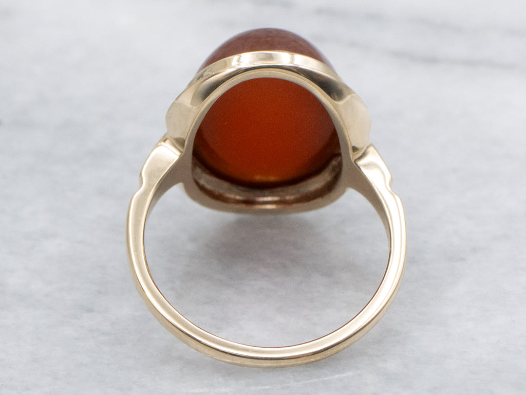 Mid-Century Gold Carnelian Cabochon Statement Ring