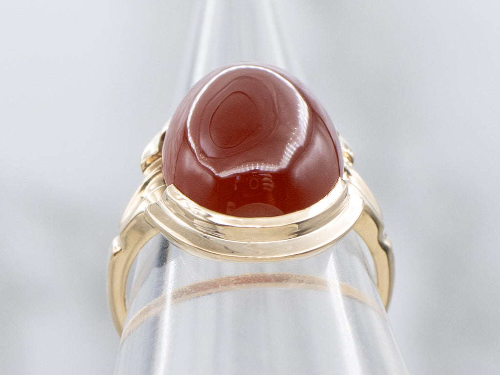 Mid-Century Gold Carnelian Cabochon Statement Ring