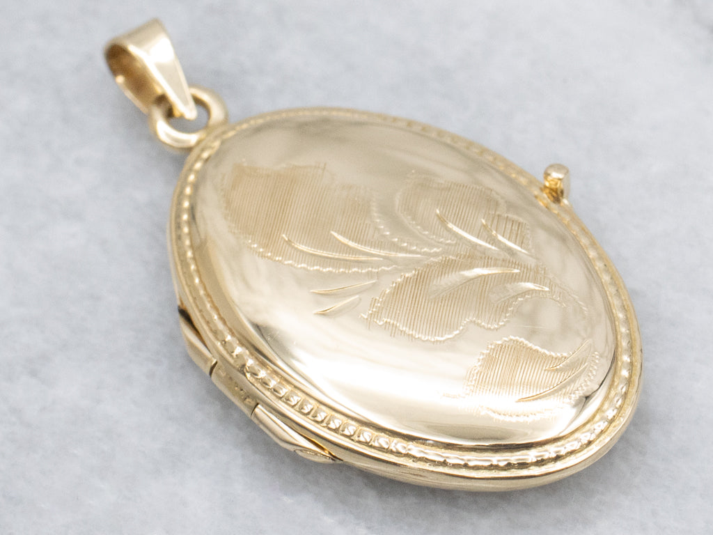 Vintage Gold Botanically Engraved Oval Locket