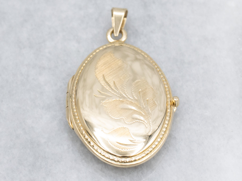 Vintage Gold Botanically Engraved Oval Locket