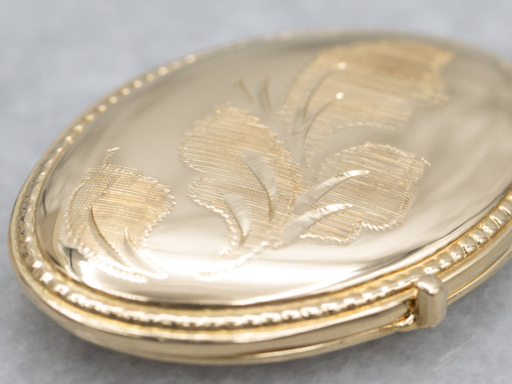 Vintage Gold Botanically Engraved Oval Locket