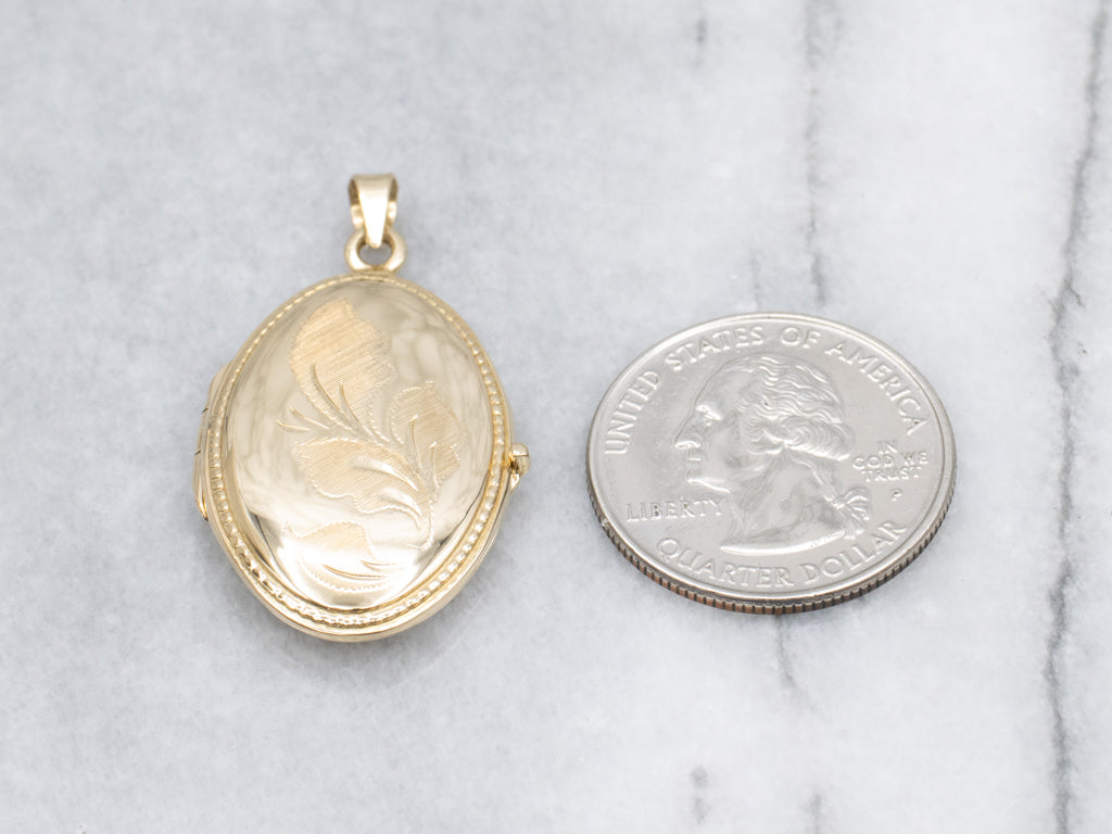 Vintage Gold Botanically Engraved Oval Locket
