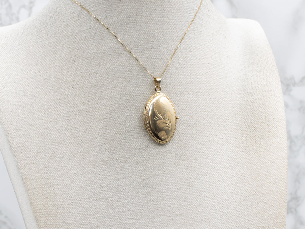 Vintage Gold Botanically Engraved Oval Locket