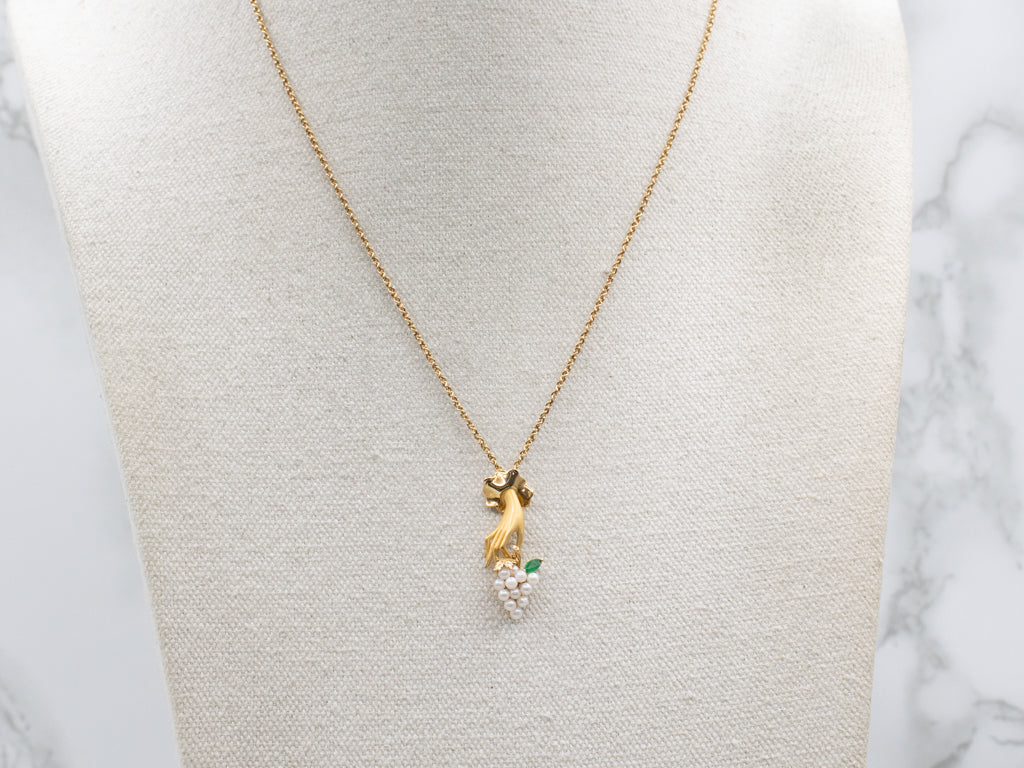 Vintage Emerald and Seed Pearl Carrera Y Carrera Las Manos Collection Hand Necklace