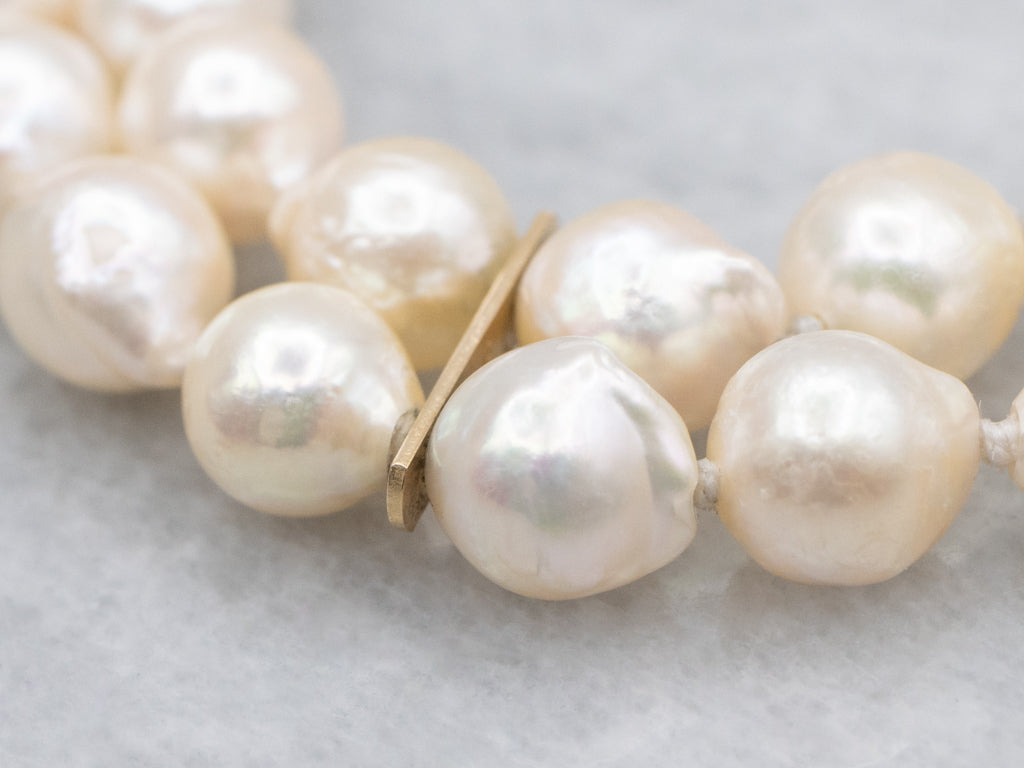 Double-Strand Vintage Pearl Bracelet with Yellow Gold Clasp