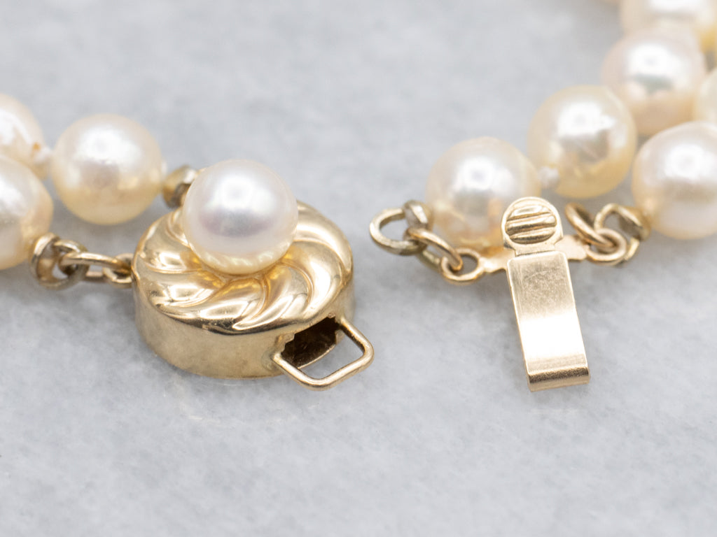 Double-Strand Vintage Pearl Bracelet with Yellow Gold Clasp