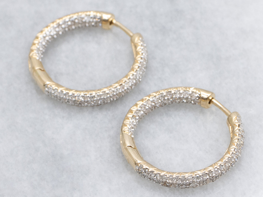 Diamond Encrusted Two-Tone Hoop Earrings
