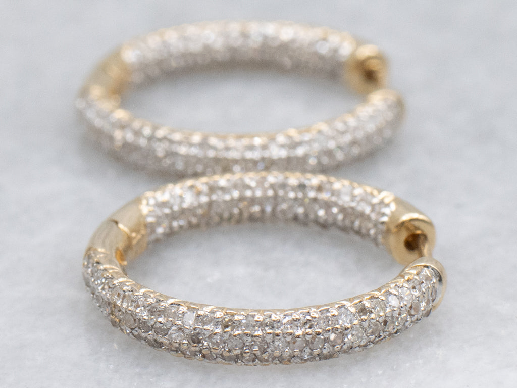 Diamond Encrusted Two-Tone Hoop Earrings