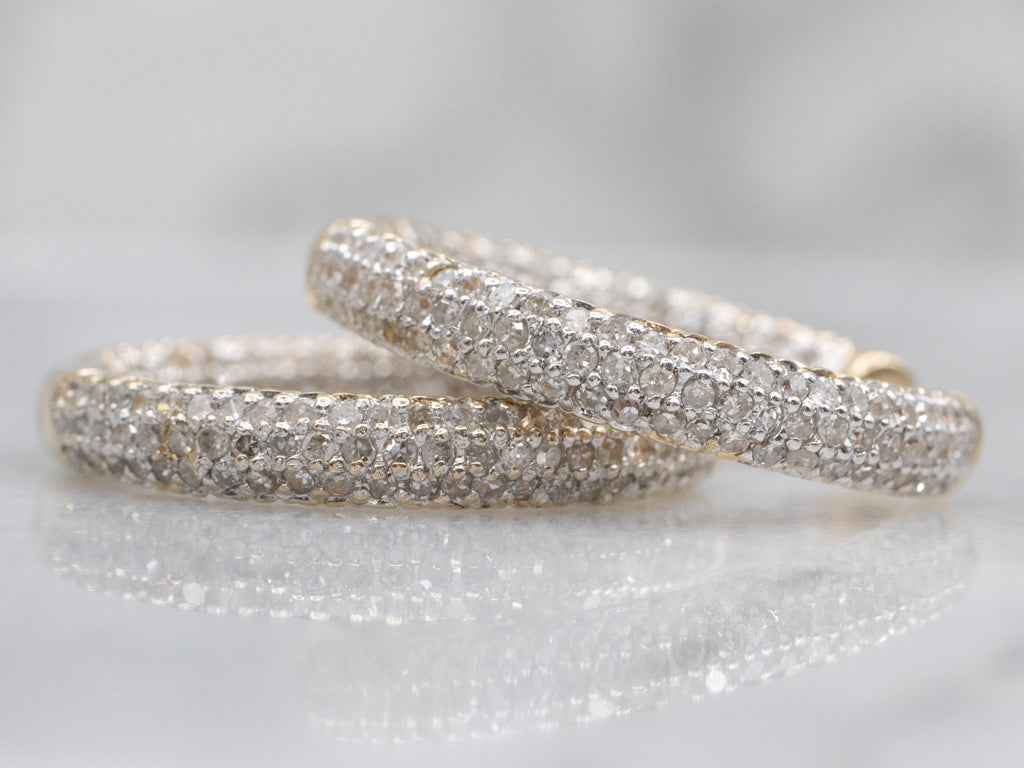 Diamond Encrusted Two-Tone Hoop Earrings