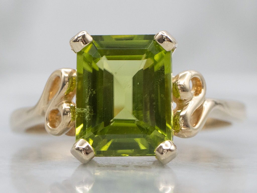Emerald-Cut Peridot and Gold Solitaire Ring