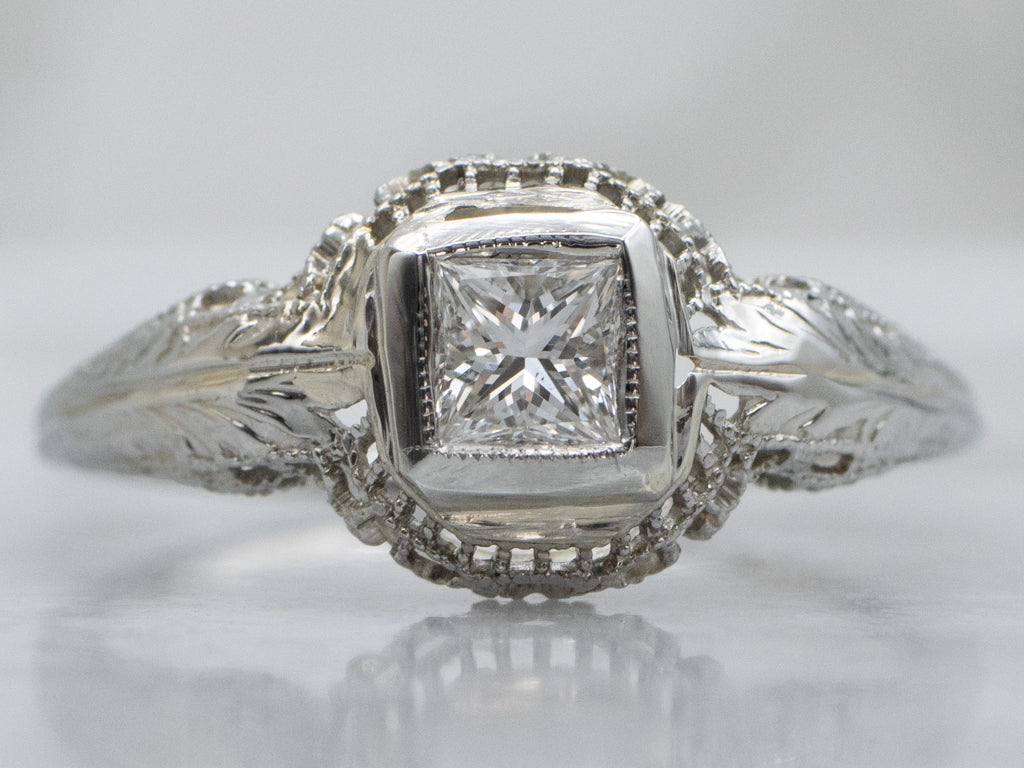 White Gold 1920s Princess Cut Diamond Engagement Ring