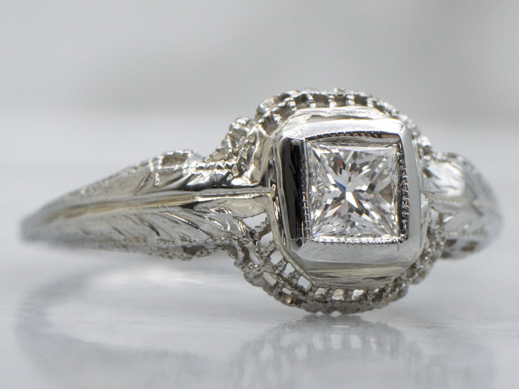 White Gold 1920s Princess Cut Diamond Engagement Ring
