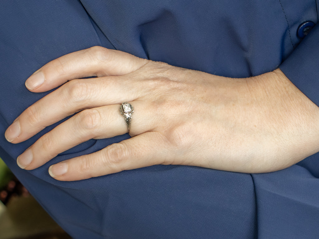 White Gold 1920s Princess Cut Diamond Engagement Ring