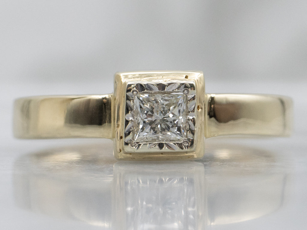 Two-Tone Gold Princess Cut Diamond Engagement Ring