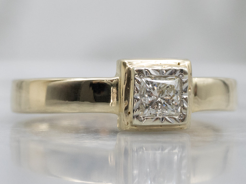 Two-Tone Gold Princess Cut Diamond Engagement Ring