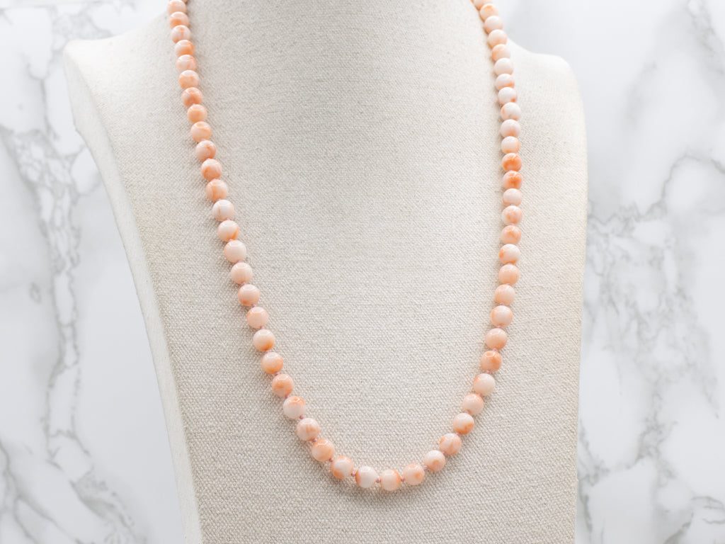 Angle Skin Coral Beaded Necklace with Yellow Gold Filigree Clasp
