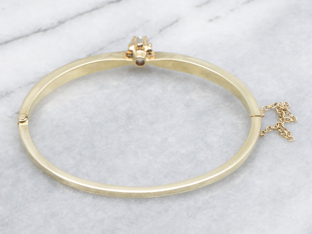 Old Mine Cut Diamond Black Enamel Antique Gold Hinged Bangle Bracelet