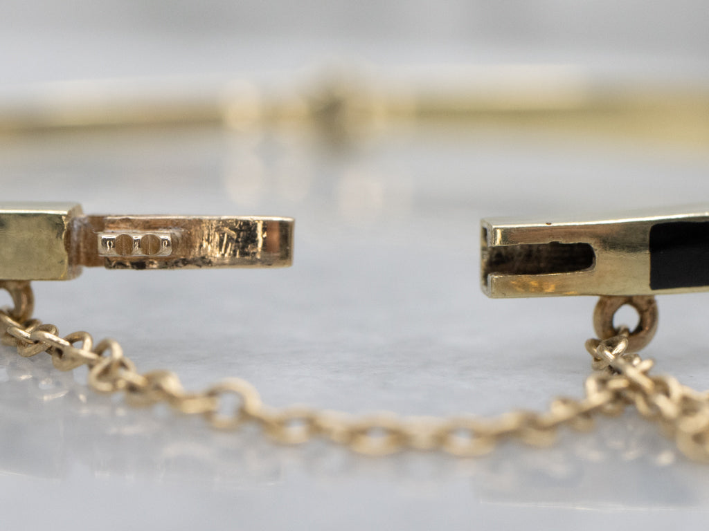 Old Mine Cut Diamond Black Enamel Antique Gold Hinged Bangle Bracelet