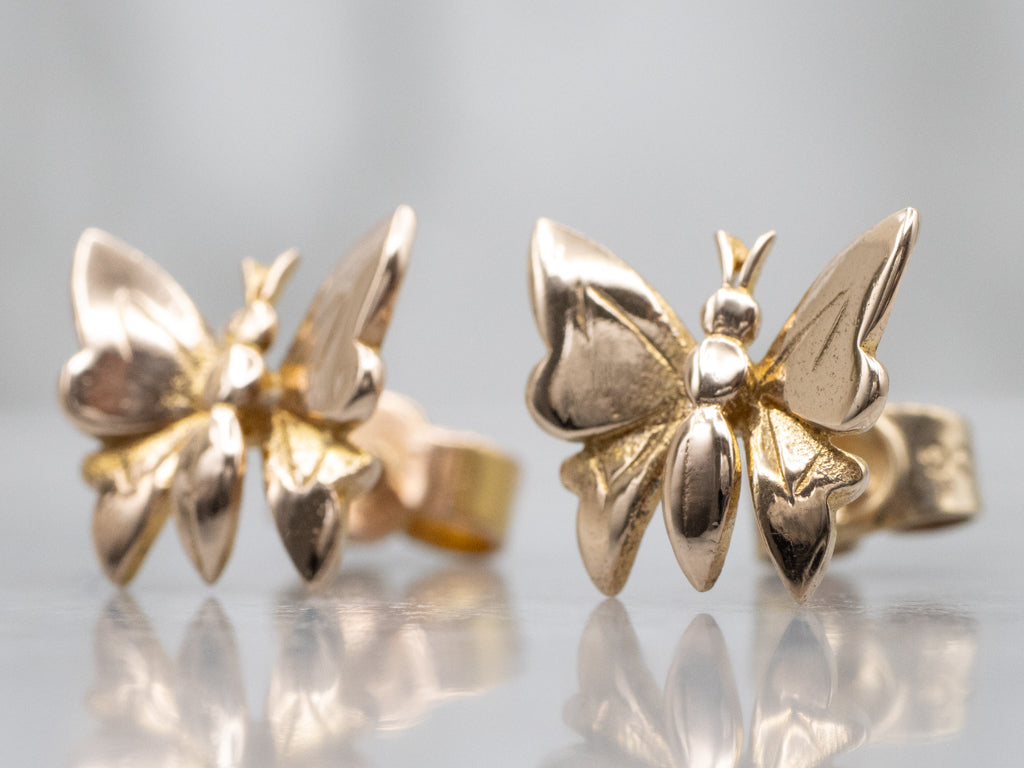 Vintage Gold Butterfly Stud Earrings