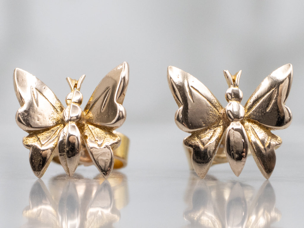 Vintage Gold Butterfly Stud Earrings