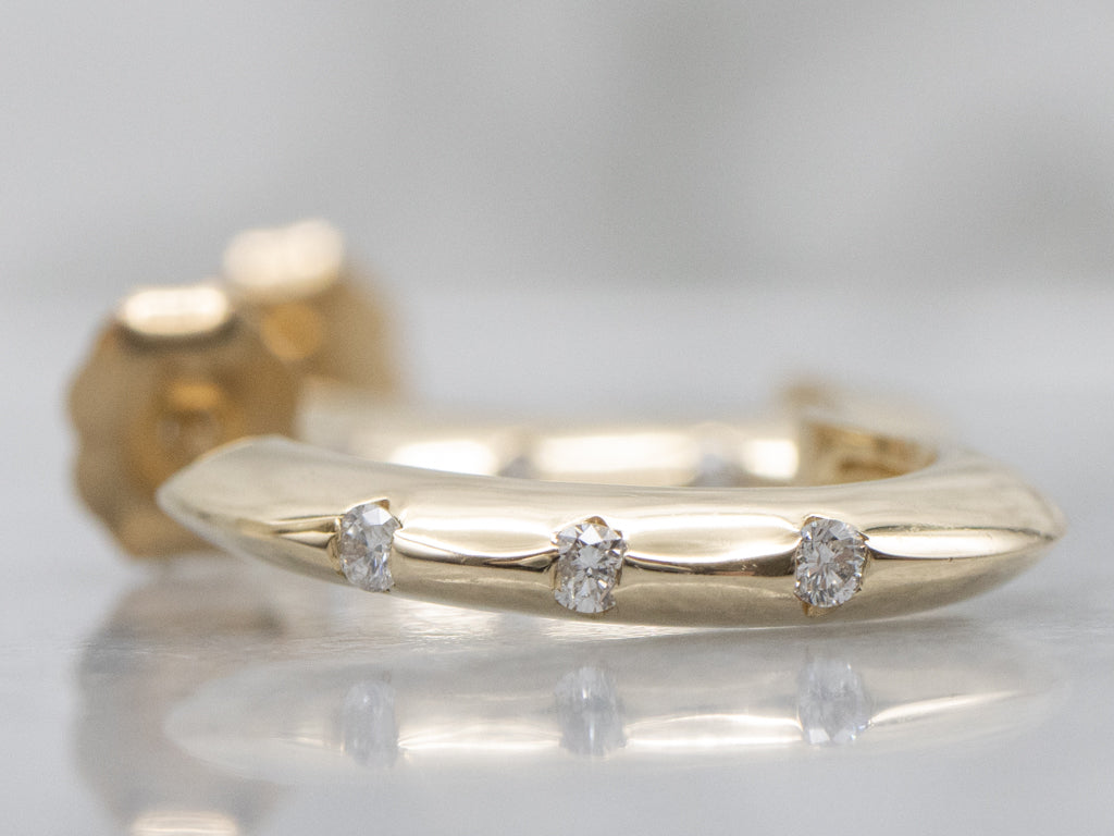 Diamond Yellow Gold Curved J-Hoop Earrings