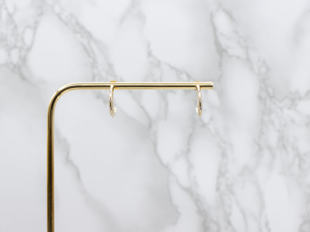 Diamond Yellow Gold Curved J-Hoop Earrings