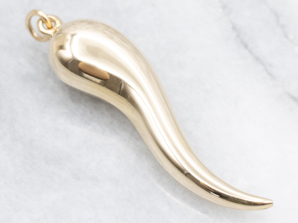 Large Yellow Gold Italian Horn Pendant