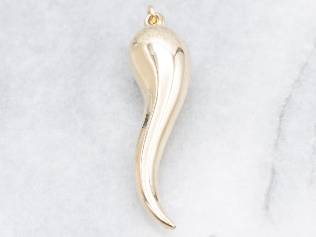 Large Yellow Gold Italian Horn Pendant