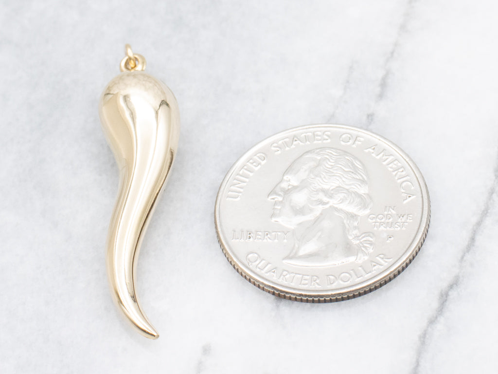 Large Yellow Gold Italian Horn Pendant
