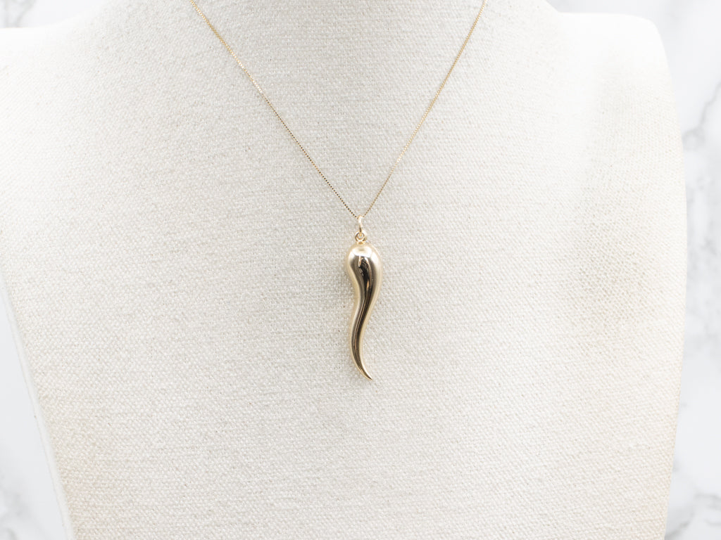 Large Yellow Gold Italian Horn Pendant