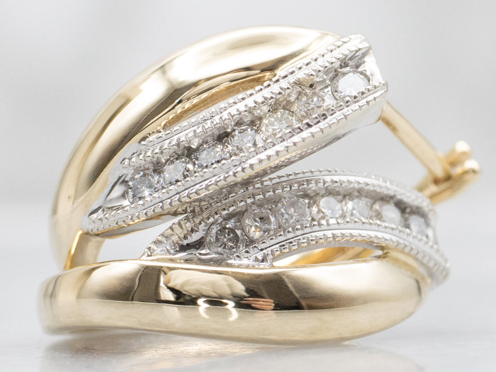 Two-Tone Gold Diamond Hoop Earrings