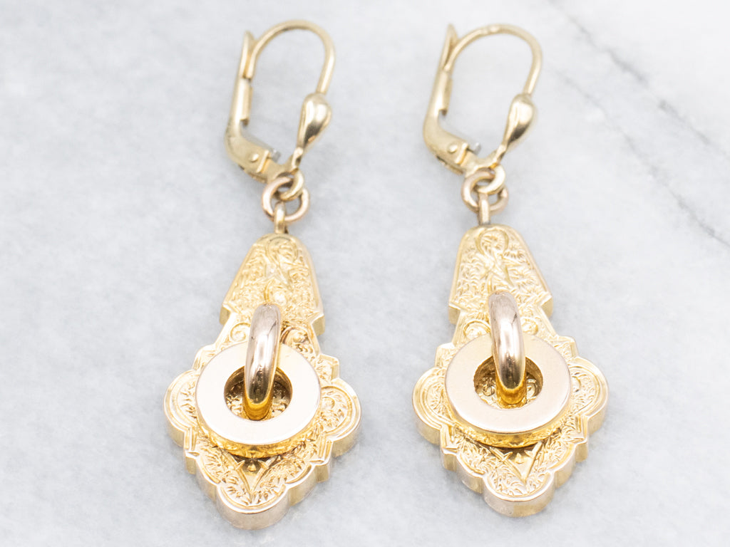 Victorian-Era Engraved Gold Drop Earrings