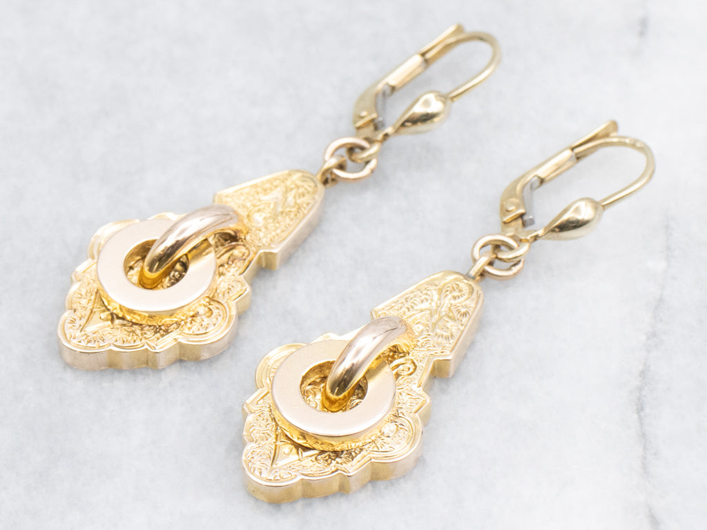 Victorian-Era Engraved Gold Drop Earrings