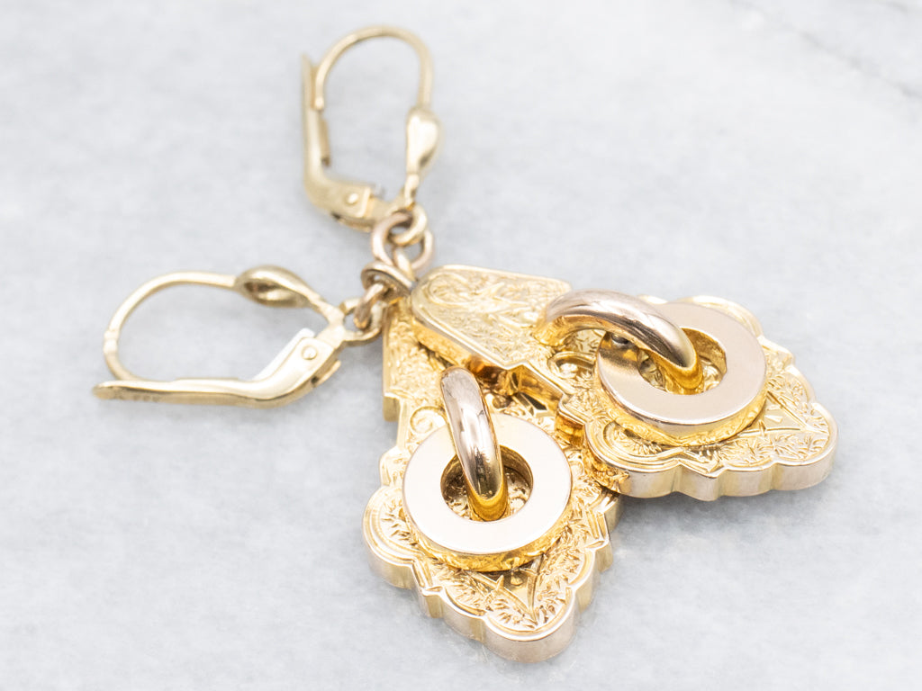 Victorian-Era Engraved Gold Drop Earrings