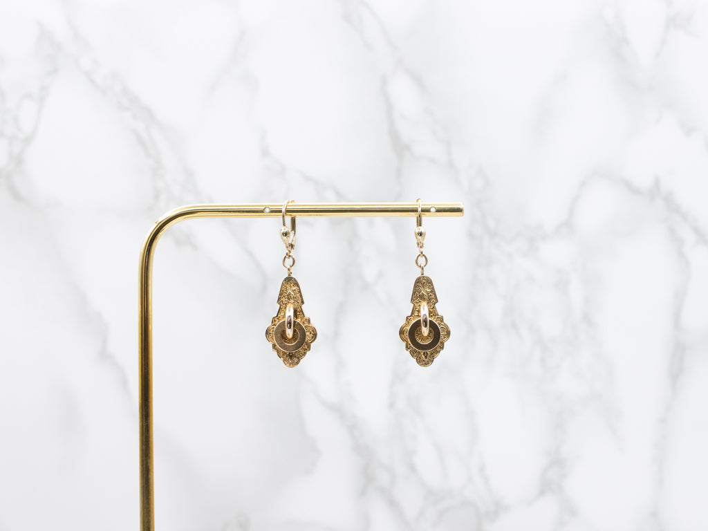 Victorian-Era Engraved Gold Drop Earrings