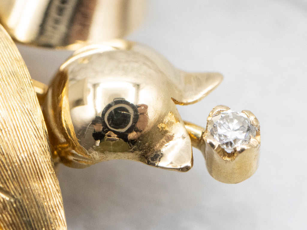 Mid-Century Gold and Diamond Botanical Drop Earrings