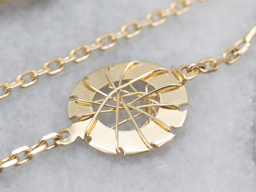 Yellow Gold Woven Wire Disc Threader Earrings