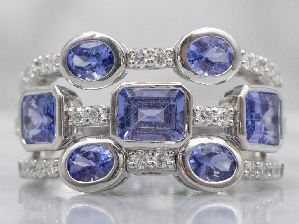 Tanzanite and Diamond Triple Row White Gold Flex Band
