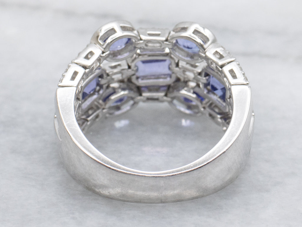 Tanzanite and Diamond Triple Row White Gold Flex Band