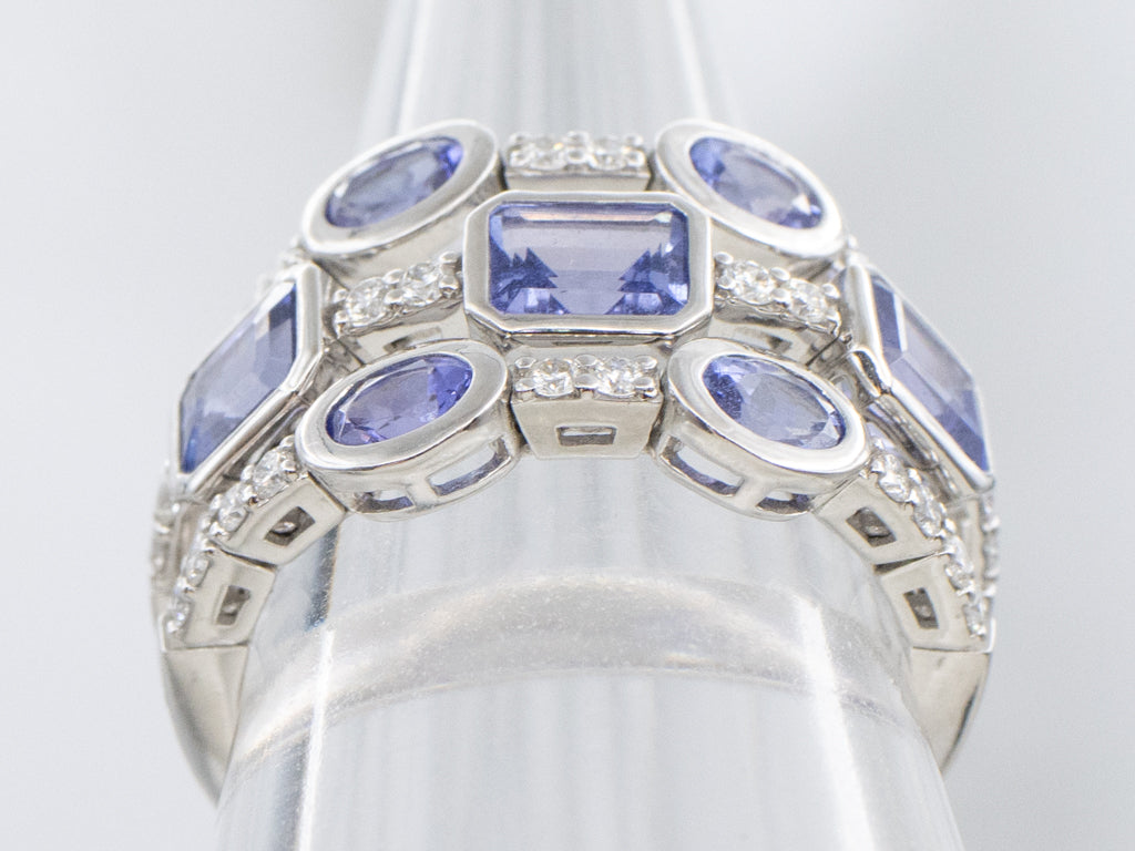 Tanzanite and Diamond Triple Row White Gold Flex Band