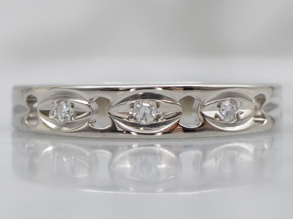 Vintage White Gold Pierced Diamond Band