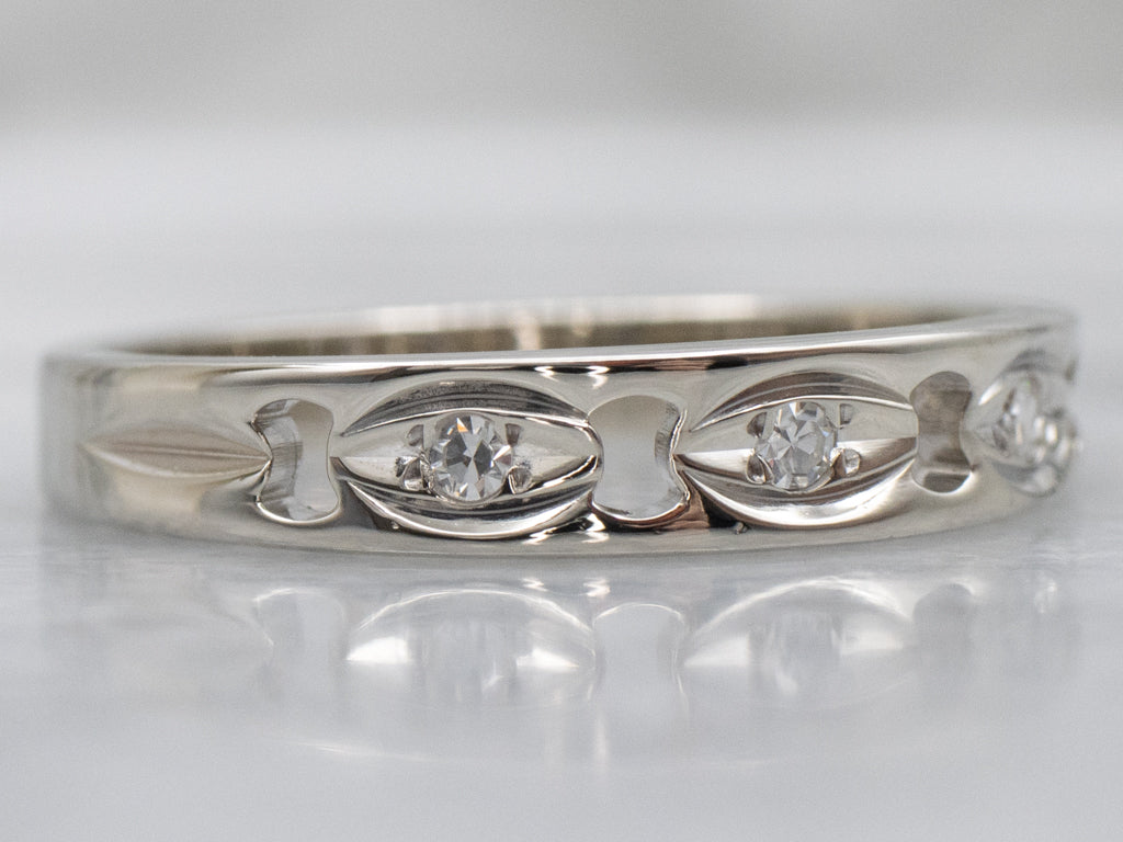 Vintage White Gold Pierced Diamond Band