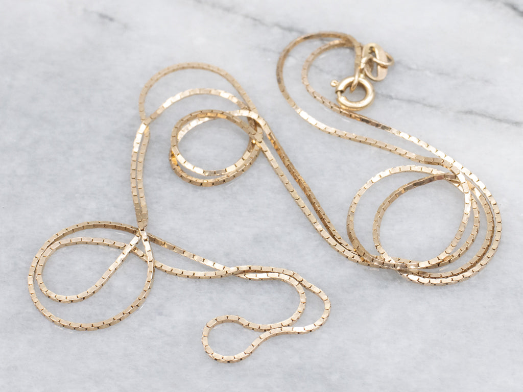 Long Italian Yellow Gold Square Link Chain